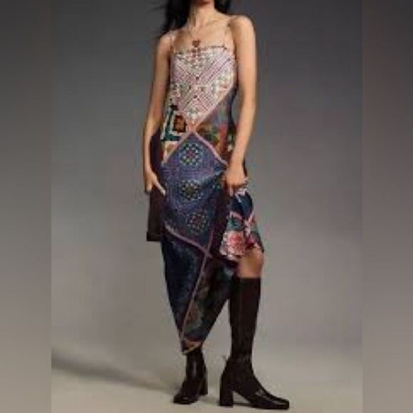 Anthropologie Conditions Apply Sz L NWT Blue Chloe Maxi Slip Dress - Picture 1 of 15